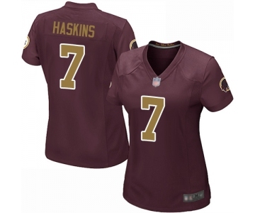 Women's Washington Redskins #7 Dwayne Haskins Game Burgundy Red Gold Number Alternate 80TH Anniversary Football Jersey