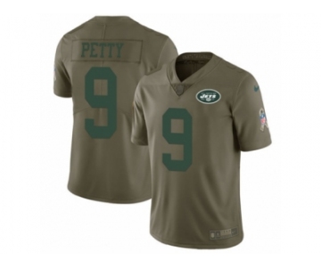 Men Nike New York Jets #9 Bryce Petty Limited Olive 2017 Salute to Service NFL Jersey