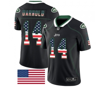 Men's New York Jets #14 Sam Darnold Limited Black Rush USA Flag Football Jersey