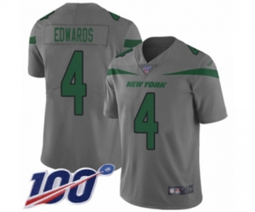 Men's New York Jets #4 Lac Edwards Limited Gray Inverted Legend 100th Season Football Jersey
