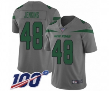 Men's New York Jets #48 Jordan Jenkins Limited Gray Inverted Legend 100th Season Football Jersey