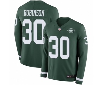 Men's Nike New York Jets #30 Rashard Robinson Limited Green Therma Long Sleeve NFL Jersey