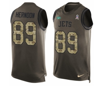 Men's Nike New York Jets #89 Chris Herndon Limited Green Salute to Service Tank Top NFL Jersey