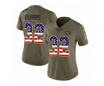 Women Nike New York Jets #32 Juston Burris Limited Olive USA Flag 2017 Salute to Service NFL Jersey
