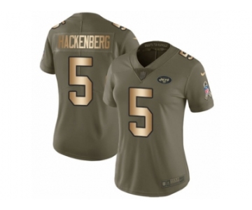 Women Nike New York Jets #5 Christian Hackenberg Limited Olive Gold 2017 Salute to Service NFL Jersey