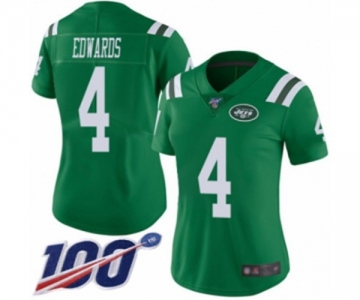 Women's New York Jets #4 Lac Edwards Limited Green Rush Vapor Untouchable 100th Season Football Jersey