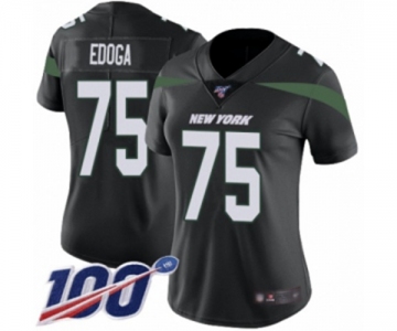 Women's New York Jets #75 Chuma Edoga Black Alternate Vapor Untouchable Limited Player 100th Season Football Jersey