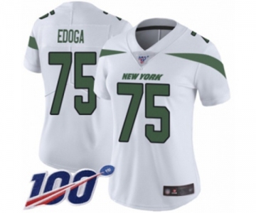 Women's New York Jets #75 Chuma Edoga White Vapor Untouchable Limited Player 100th Season Football Jersey
