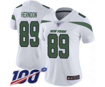 Women's New York Jets #89 Chris Herndon White Vapor Untouchable Limited Player 100th Season Football Jersey