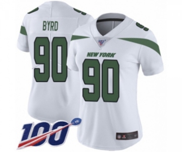 Women's New York Jets #90 Dennis Byrd White Vapor Untouchable Limited Player 100th Season Football Jersey