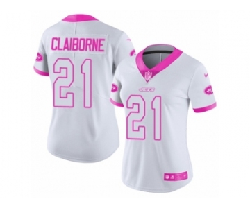 Women's Nike New York Jets #21 Morris Claiborne Limited White Pink Rush Fashion NFL Jersey