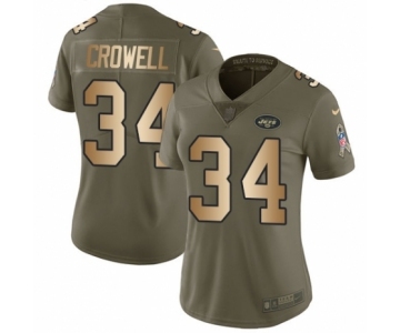 Women's Nike New York Jets #34 Isaiah Crowell Limited Olive Gold 2017 Salute to Service NFL Jersey