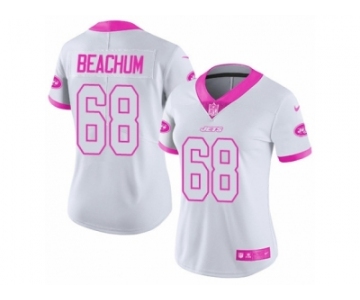 Women's Nike New York Jets #68 Kelvin Beachum Limited White Pink Rush Fashion NFL Jersey