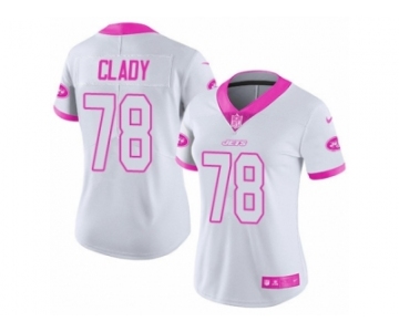 Women's Nike New York Jets #78 Ryan Clady Limited White Pink Rush Fashion NFL Jersey