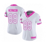 Women's Nike New York Jets #89 Chris Herndon Limited White Pink Rush Fashion NFL Jersey