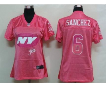 nike women nfl jerseys new york jets #6 sanchez pink[2012 fem fan]