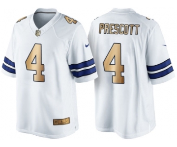Nike Dallas Cowboys #4 Dak Prescott White 2016 Christmas Gold Men's NFL Game Edition Jersey