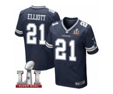 Men's Nike Dallas Cowboys #21 Ezekiel Elliott Elite Navy Blue Team Color Super Bowl LI NFL Jersey