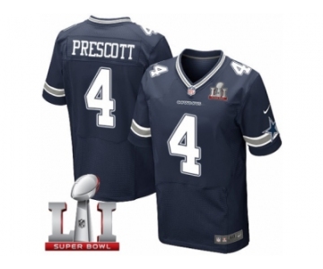 Men's Nike Dallas Cowboys #4 Dak Prescott Elite Navy Blue Team Color Super Bowl LI NFL Jersey