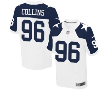 Men's Nike Dallas Cowboys #96 Maliek Collins Elite White Throwback Alternate NFL Jersey