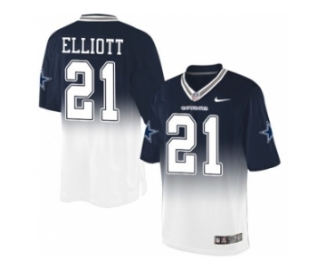 Nike Dallas Cowboys #21 Ezekiel Elliott Navy Blue-White Men's Stitched NFL Elite Fadeaway Fashion Jersey[Elliott]