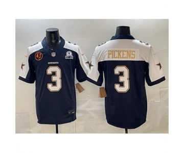Men Dallas Cowboys #3 George pickens Navy F U S E With John Madden Patch 26 Established In 1960 Patch Thanksgiving Vapor Limited Stitched Football Jersey