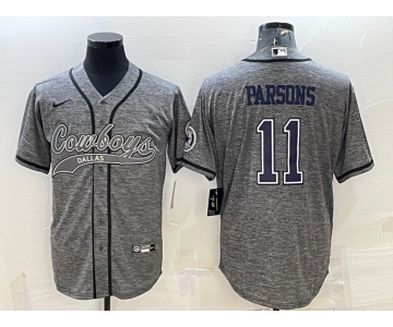 Men's Dallas Cowboys #11 Micah Parsons Grey Gridiron With Patch Cool Base Stitched Baseball Jersey