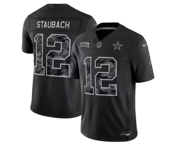Men's Dallas Cowboys #12 Roger Staubach Black 2026 F.U.S.E. Salute to Service Limited Stitched Football Jersey