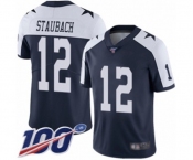 Men's Dallas Cowboys #12 Roger Staubach Navy Blue Throwback Alternate Vapor Untouchable Limited Player 100th Season Football Jersey Men's Dallas Cowboys #12 Roger Staubach Navy Blue Throwback Alternate Vapor Untouchable Limited Player 100th Season Football Jersey