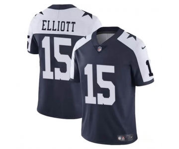 Men's Dallas Cowboys #15 Ezekiel Elliott Navy White Vapor Untouchable Thanksgiving Limited Football Stitched Jersey