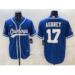 Men's Dallas Cowboys #17 Brandon Aubrey Blue Cool Base Stitched Baseball Jersey