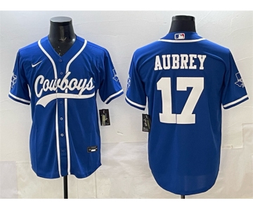 Men's Dallas Cowboys #17 Brandon Aubrey Blue Cool Base Stitched Baseball Jersey
