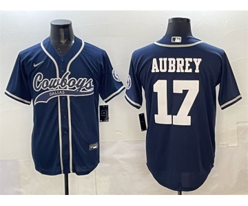 Men's Dallas Cowboys #17 Brandon Aubrey Navy Cool Base Stitched Baseball Jersey