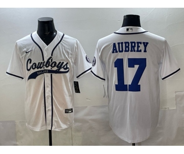 Men's Dallas Cowboys #17 Brandon Aubrey White Cool Base Stitched Baseball Jersey