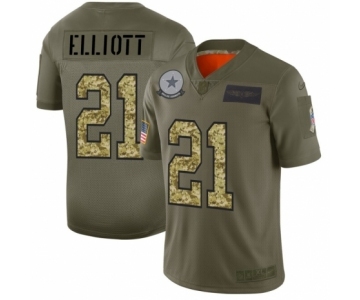 Men's Dallas Cowboys #21 Ezekiel Elliott 2019 Olive Camo Salute to Service Limited Jersey