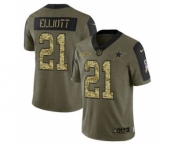 Men's Dallas Cowboys #21 Ezekiel Elliott 2021 Olive Camo Salute To Service Limited Stitched Football Jersey