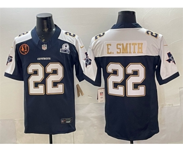 Men's Dallas Cowboys #22 Emmitt Smith Navy F.U.S.E. With John Madden Patch & Established In 1960 Patch Thanksgiving Vapor Limited Stitched Football Jersey