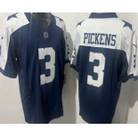 Men's Dallas Cowboys #3 George Pickens Navy Blue Thanksgiving FUSE Vapor Limited Stitched Jersey