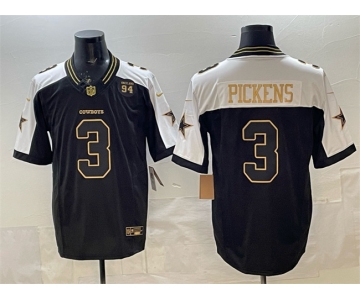 Men's Dallas Cowboys #3 George pickens Black Gold 2025 F.U.S.E. 94 Marshawn Kneeland Memorial Patch Vapor Limited Stitched Football Jersey