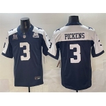 Men's Dallas Cowboys #3 George pickens Navy F.U.S.E. With 5x Super Bowl Champions & Established In 1960 Patch Thanksgiving Vapor Limited Stitched Football 