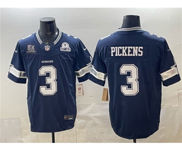 Men's Dallas Cowboys #3 George pickens Navy F.U.S.E. With 5x Super Bowl Champions & Established In 1960 Patch Vapor Limited Football Stitched Jersey