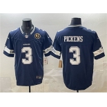 Men's Dallas Cowboys #3 George pickens Navy F.U.S.E. With John Madden Patch Vapor Limited Football Stitched Jersey