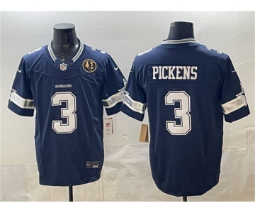 Men's Dallas Cowboys #3 George pickens Navy F.U.S.E. With John Madden Patch Vapor Limited Football Stitched Jersey