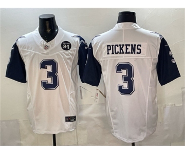 Men's Dallas Cowboys #3 George pickens White F.U.S.E. 94 Marshawn Kneeland Memorial Patch Thanksgiving Vapor Limited Stitched Football Jersey