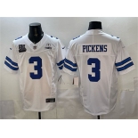 Men's Dallas Cowboys #3 George pickens White F.U.S.E. With 5x Super Bowl Champions & Established In 1960 Patch Vapor Limited Stitched Football Jersey