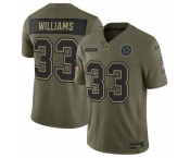 Men's Dallas Cowboys #33 Javonte Williams Olive 2025 F.U.S.E. Salute to Service Limited Football Stitched Jersey