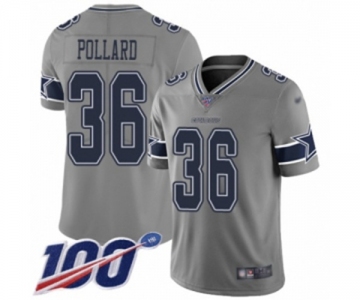 Men's Dallas Cowboys #36 Tony Pollard Limited Gray Inverted Legend 100th Season Football Jersey