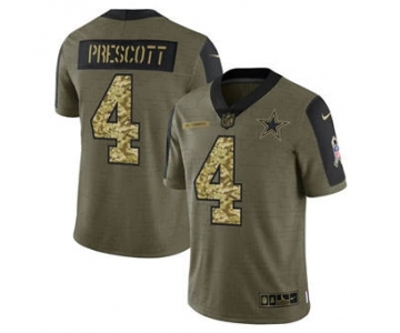 Men's Dallas Cowboys #4 Dak Prescott 2021 Olive Camo Salute To Service Limited Stitched Football Jersey