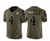 Men's Dallas Cowboys #4 Dak Prescott 2021 Olive Salute To Service Golden Limited Stitched Football Jersey