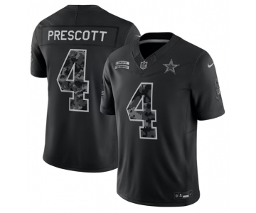 Men's Dallas Cowboys #4 Dak Prescott Black 2026 F.U.S.E. Salute to Service Limited Stitched Football Jersey